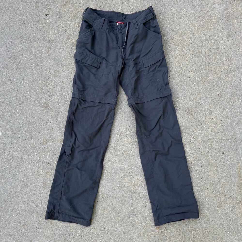 The North Face Size 2 LONG Convertible Zip Off Cargo Hiking Pants Black Nylon